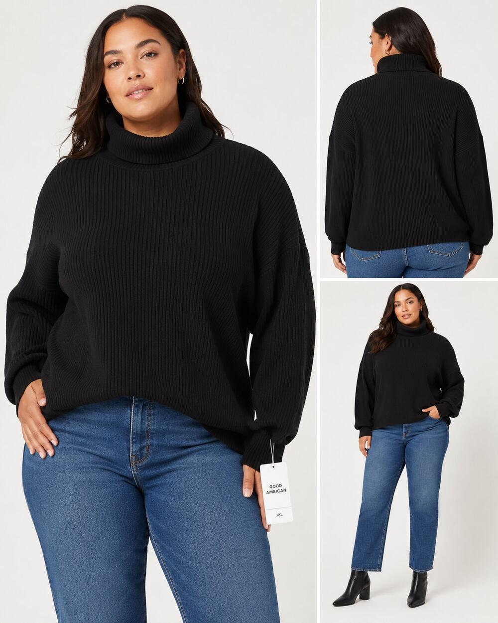 Good American Black Ribbed Turtleneck Sweater Women’s 3XL Oversized NWT